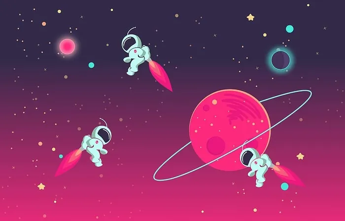 卡通宇航员在外太空相互玩耍