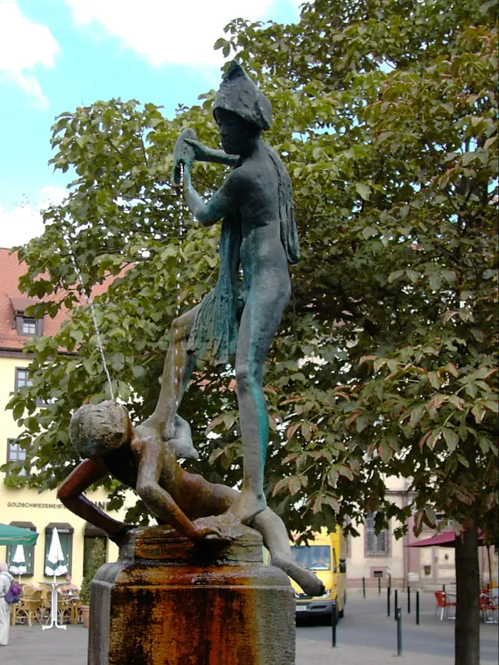 喷泉，雕塑，铜像，科韦男孩，几个市场，埃尔福特，雕像，著名的地方
