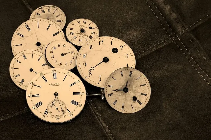 圆形、白色、模拟时钟、手表、老式、古董、计时、上弦