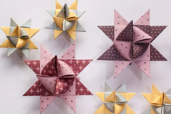 六色折纸花色，折纸，折纸艺术，折叠，三维，物体，星星
