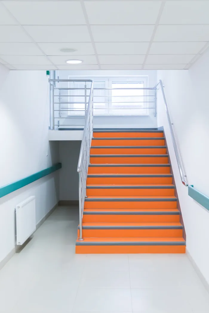 橙色, 灰色, 楼梯, 楼梯, 走廊, 医院, 室内, 楼梯