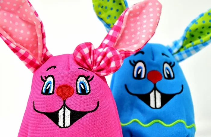 粉色，蓝色，东方，兔子木偶，复活节，复活节兔子，彩色，彩色