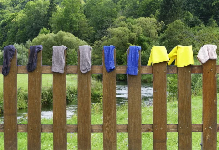 栅栏, 洗衣房, 干, 木栅栏, 打盹, 袜子, 橡胶手套, 抹布