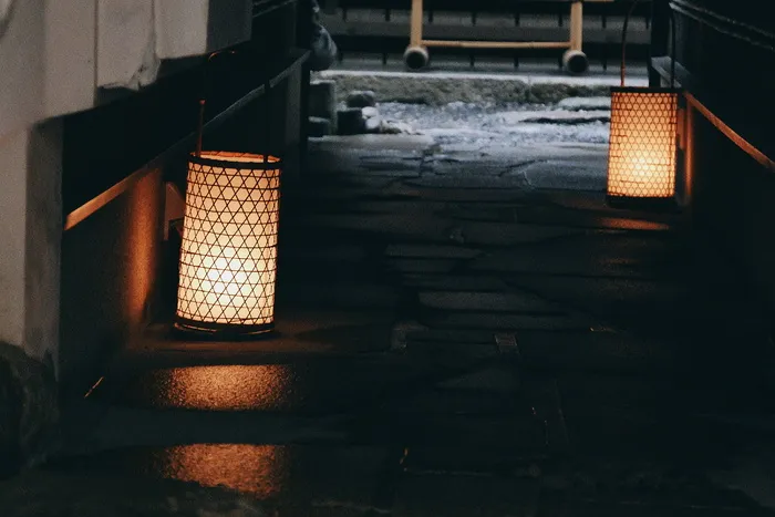 两个落地灯, 京都, 日本, 灯, 灯笼, 石板, 室内, 室内设计