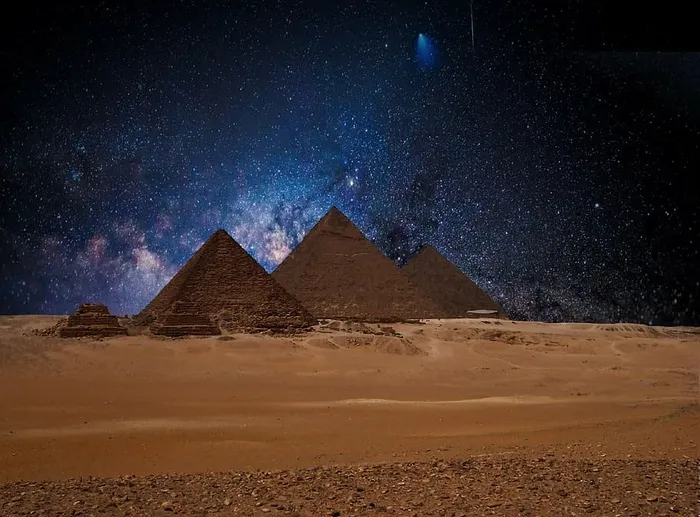 沙漠上的金字塔，星星，夜空，金字塔，埃及，星空，天空，心情