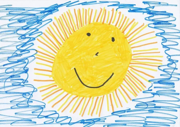 黄色太阳插图，太阳，儿童画，图像，绘画，绘画，儿童画，幼儿园