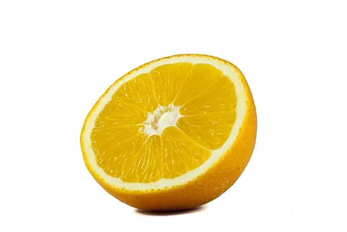 切片柠檬、水果、白色背景、宏量、橙色、切块、柠檬、柑橘类水果