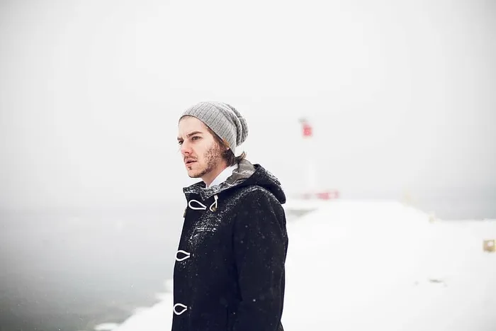 男人，穿着，灰色，比尼，拍照，自拍，雪，冬天