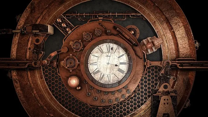蒸汽朋克，时钟，时间，幻想，古董，背景，金属，运动