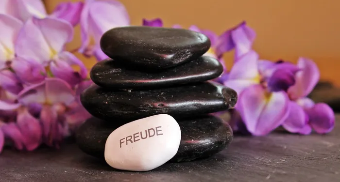 石堆，旁边，白色，紫色，兰花，平衡，冥想，石头