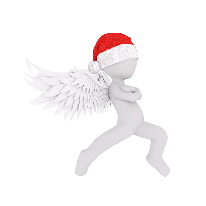 白色，翅膀，男孩插图，圣诞节，白色男性，全身，圣诞帽，3d模型