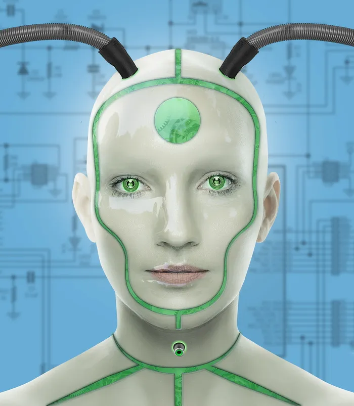 人物插画、机器人、女人、未来主义、网络、技术、人工、科幻