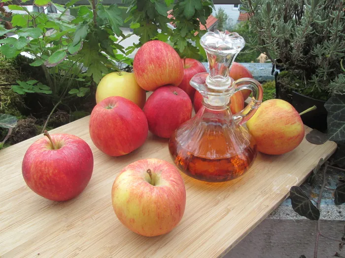 蜜脆苹果, 透明, 玻璃酒瓶, 苹果, 醋, 瘦身, 治疗, 水果