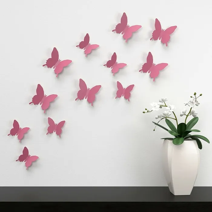 粉色、蝴蝶、纸张、剪纸、墙壁、花色、蝴蝶、装饰