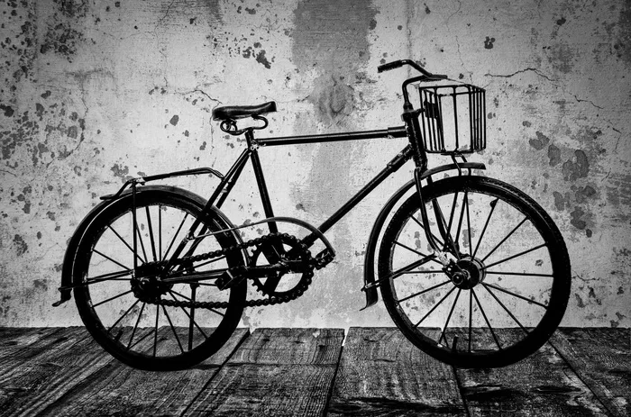 灰度照片, 公路自行车, 老, 自行车, 街道, 白, 棕色, 黑色