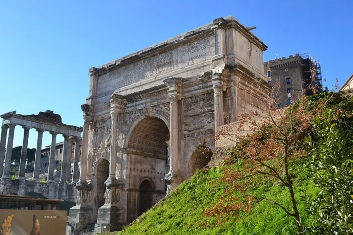 绿草，罗马论坛，罗马，圆柱，意大利，弧形，门廊，凯旋门