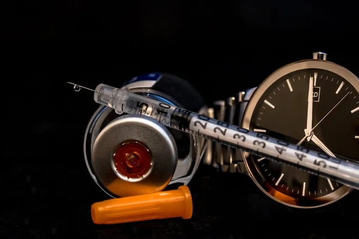 透明，注射器，旁边，模拟，手表，链接带，胰岛素注射器，糖尿病
