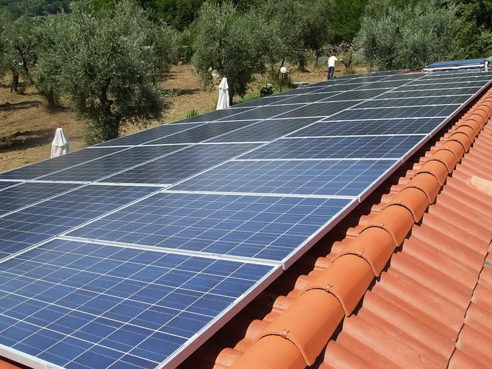 蓝色、太阳能、面板、屋顶、光伏系统、太阳能、可再生能源、节能