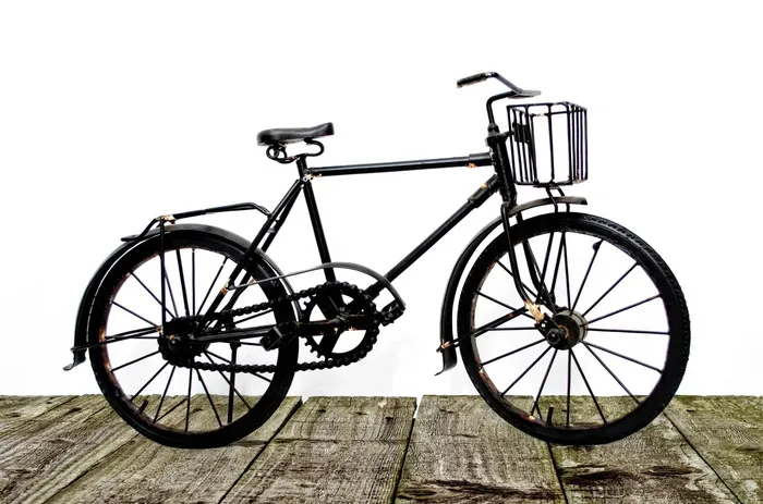 照片，黑色，城市自行车，旧，自行车，街道，白色，棕色