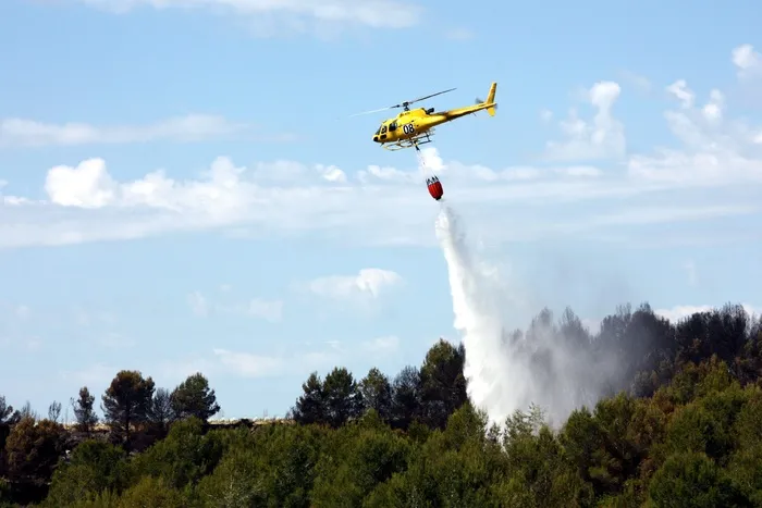 直升机、水上飞机、森林、火、树、水、火焰、烟雾