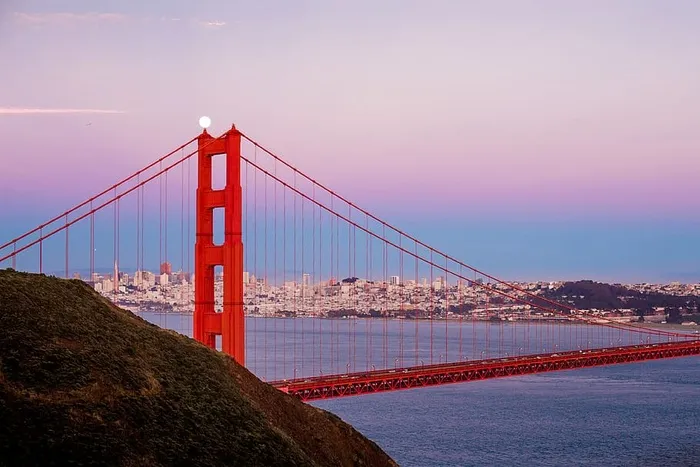 日落，风景，海湾，SF，旧金山，月亮，城市，桥梁