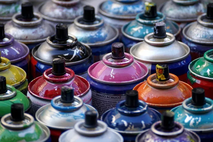 各种颜色，喷漆，油漆，瓶，批，罐，油漆罐，喷漆罐
