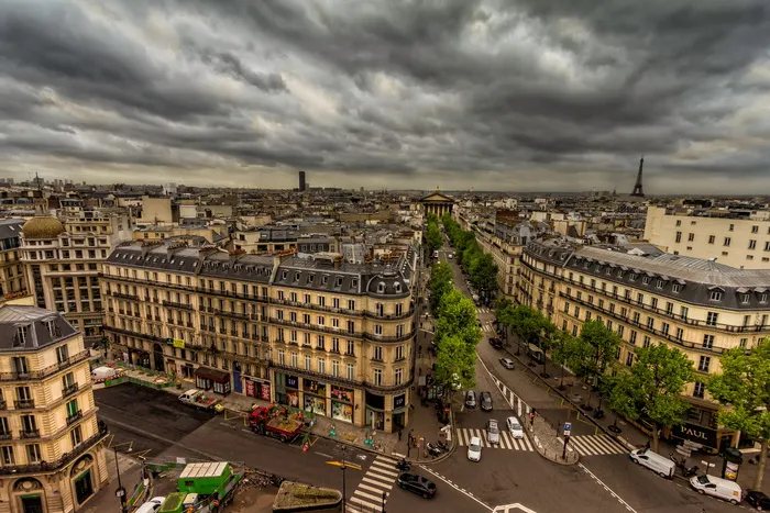 巴黎，透视，游客，建筑百货公司，云，云天，建筑外观，建筑