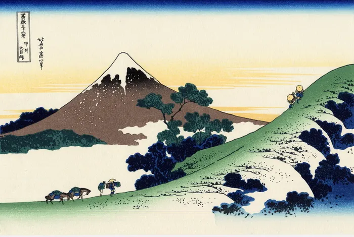 富士山绘画，富士山，火山，日本，天空，日落，绘画，没有人