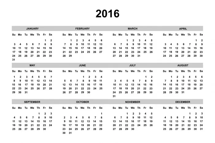 2016日历，日历，2016，年，模板，日期，日，月