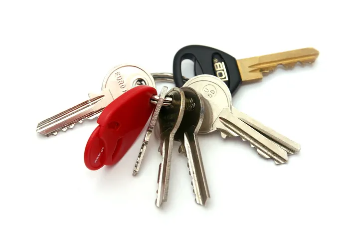 束，钥匙，白色，表面，钥匙链，戒指上的钥匙，城堡，白色背景