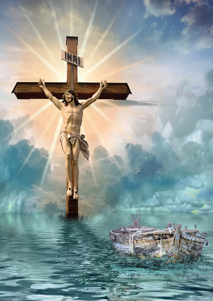 基督教十字架、十字架、复活、水体、宗教、信仰、灵性、天空