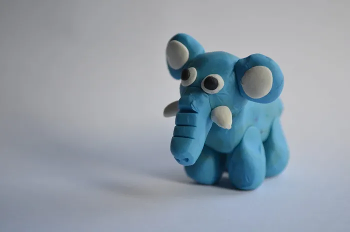 蓝色，大象粘土模具，白色，表面，大象，橡皮泥，模型，动物