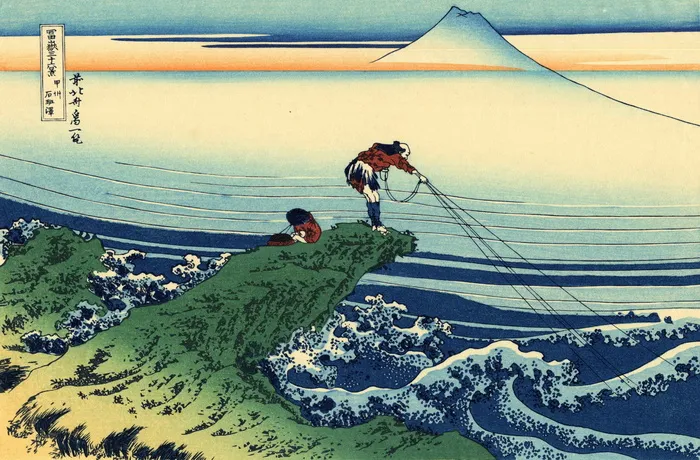 土著，美国捕鱼插图，捕鱼，渔民，日本，日本人，绘画，富士山