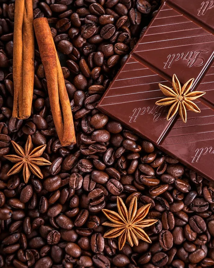 咖啡豆，咖啡，巧克力，肉桂，八角，八角，谷物，特写