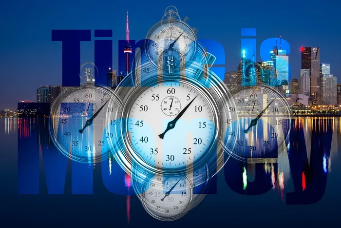 白色，模拟时钟，时间，货币文本叠加，时间管理，saying，kaufmann，秒表