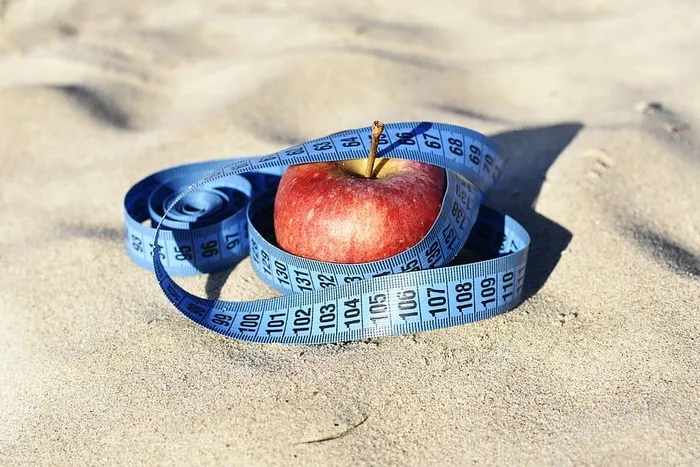 红苹果，测量，饮食，户外苹果，海滩，动机，体重，减肥