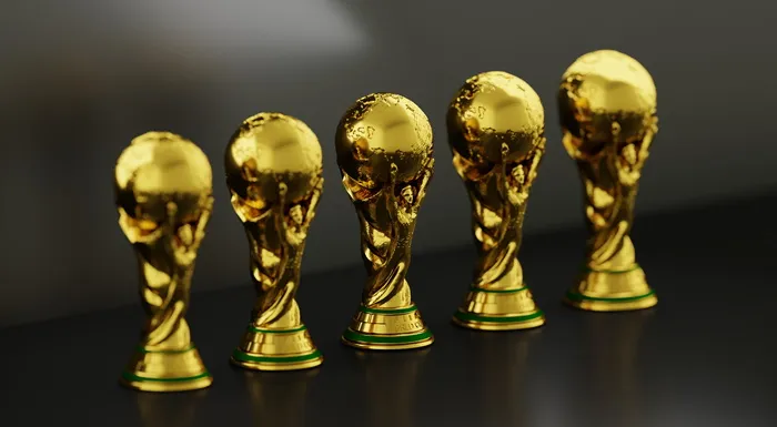 五个金色奖杯, 奖杯, 足球, 运动, 杯, 足球, 竞争, 冠军