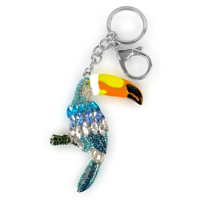 蓝色，黄色，绿色，宝石鸟钥匙链，鸟，钥匙环，钥匙链，钥匙环吊坠