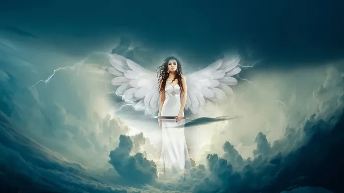 女性角画、天使、云、幻想、天堂、天空、天使、灵魂