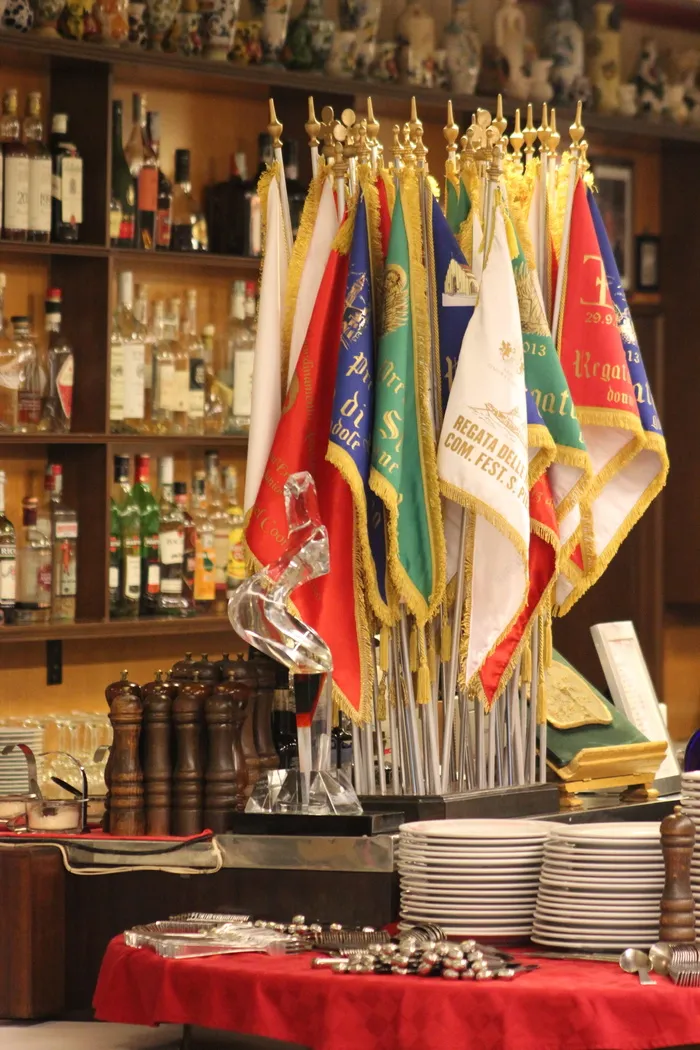 餐厅、旗帜、盘子、餐具、意大利、威尼斯、酒吧、葡萄酒