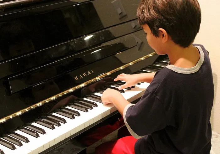 男孩，穿着，黑色，衬衫，演奏，卡瓦钢琴，钢琴，学习