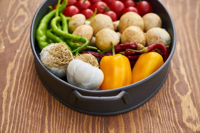 番茄、蘑菇、辣椒、红、绿、白、蔬菜、素食