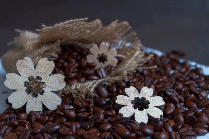 棕色，咖啡豆，袋子，咖啡，木花，背景，图案，咖啡豆