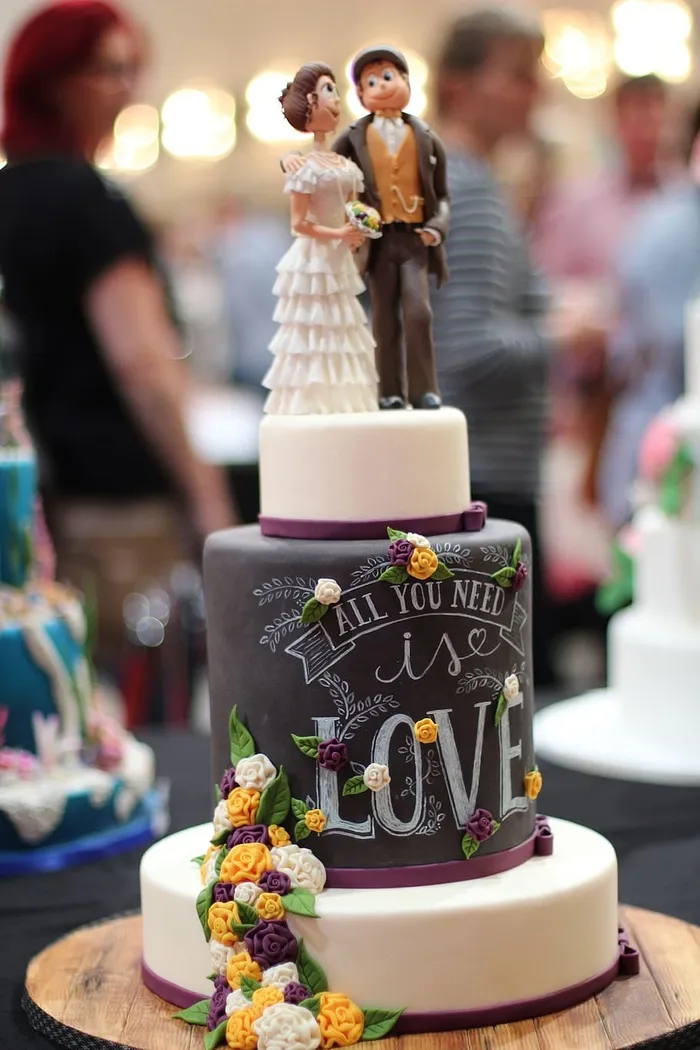 照片，婚礼蛋糕，桌子，蛋糕，结婚，甜蜜，爱是你所需要的一切，引用