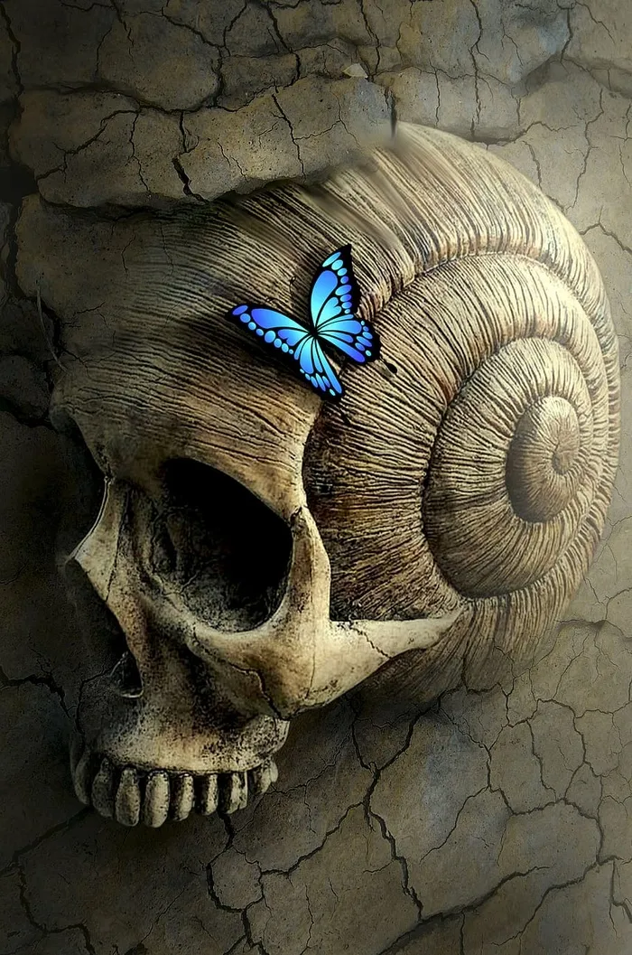 尤利西斯蝴蝶，人类，贝壳骷髅，数码，墙纸，幻想，书皮，骷髅和交叉骨