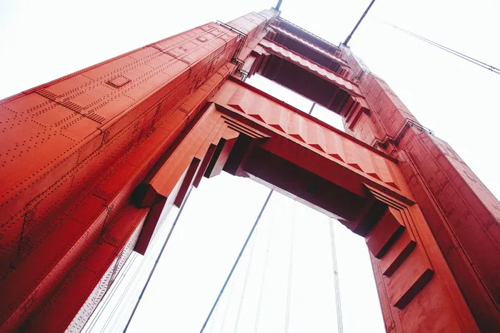 金门大桥，金门大桥，旧金山，建筑，钢结构，红色，低角度视图