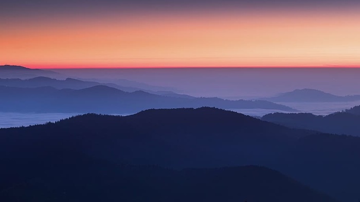 山地景观包括雾 日落 山 高地 云 天空 山顶 山脊 菜鸟图库