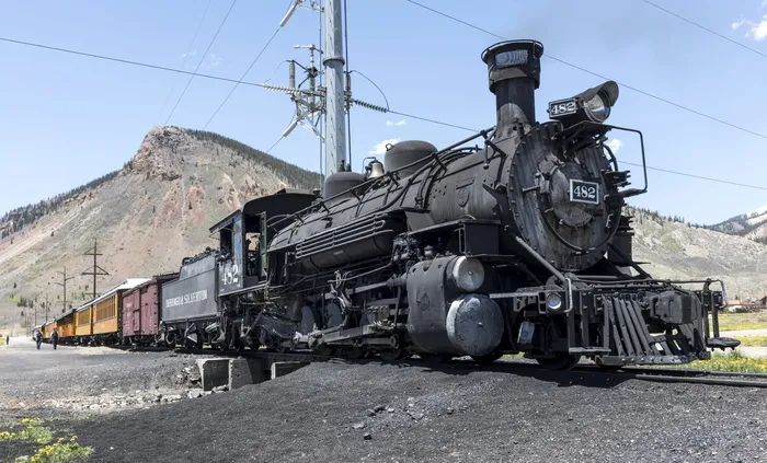 特写照片，黑色，火车，机车，机车，蒸汽机车，铁路，历史