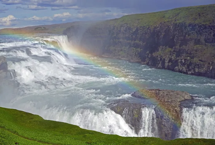 鸥佛斯，瀑布，冰岛，大自然的力量，巨大，景观，自然，彩虹