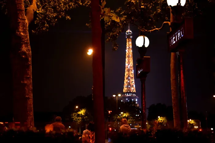 法国, 巴黎, 闪光的, 埃菲尔铁塔, 巴黎之夜, 散景, 地铁, 照明